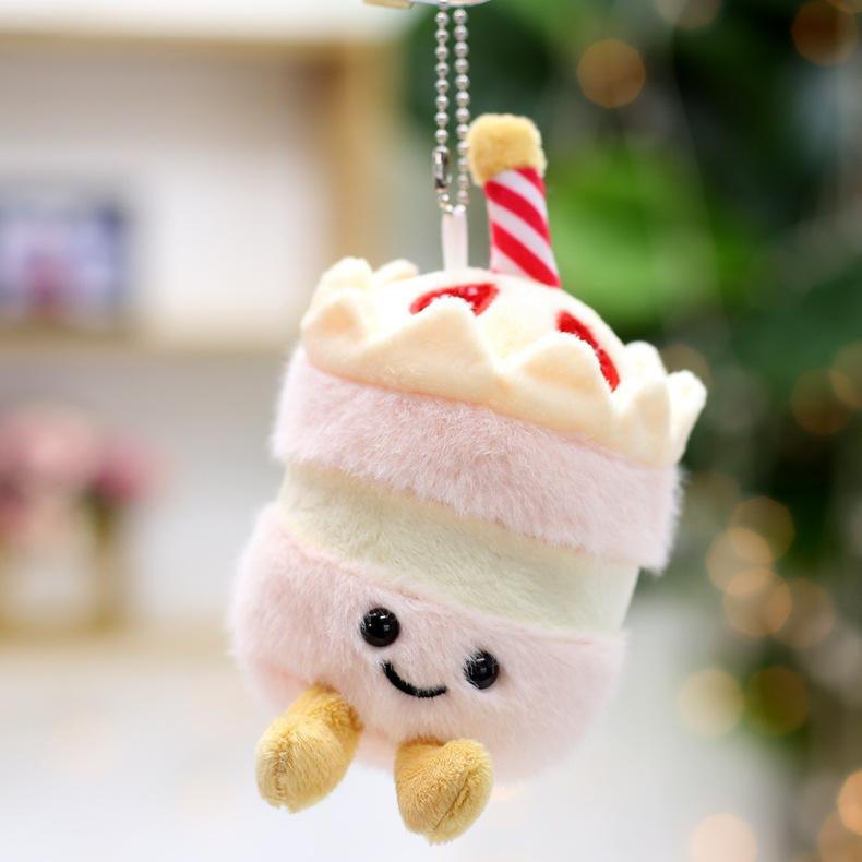 Cute Cute Milk Tea Cup Pendant Birthday Cake Plush Toy Doll Bag Hanging Ornament Keychain Gift