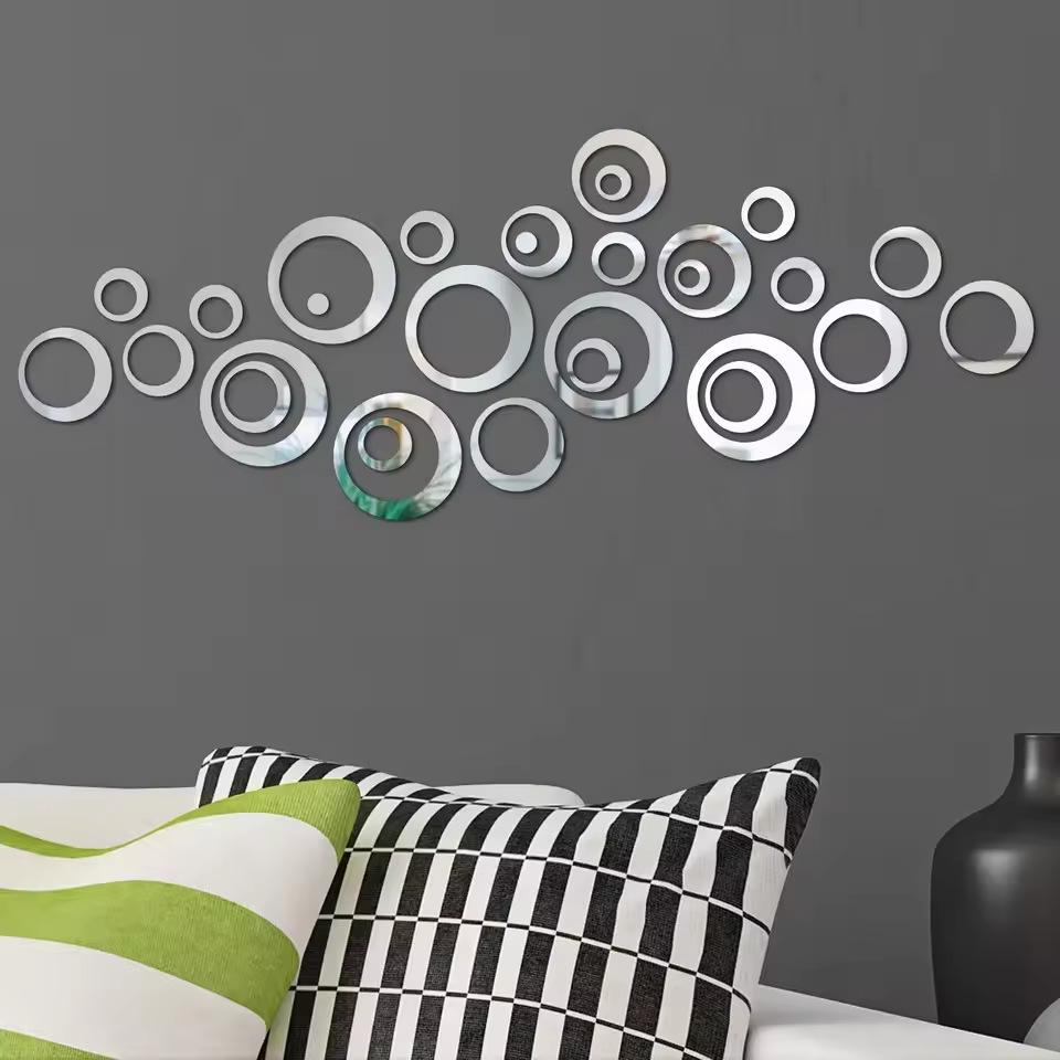 Set of 24 Round Acrylic Mirror Wall Stickers for Living Room or Bedroom Decoration