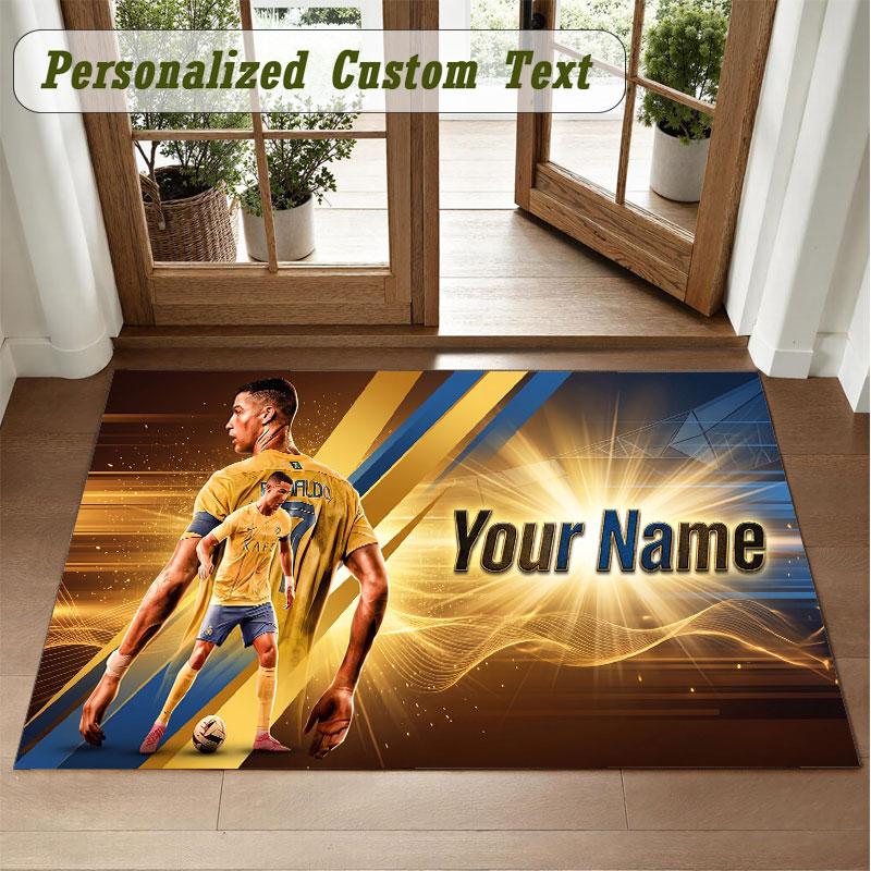Crystal Velvet Square Rug Custom NameCristiano Ronaldo Pattern Non Slip Home Floor Decor Rug