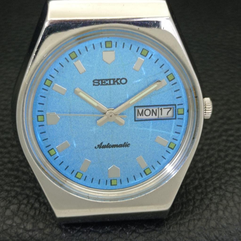 AUTOMATIC 6309A VINTAGE SEIKO JAPAN MENS SKY BLUE COLOR DIAL WATCH A701536-5 R206b-a701536
