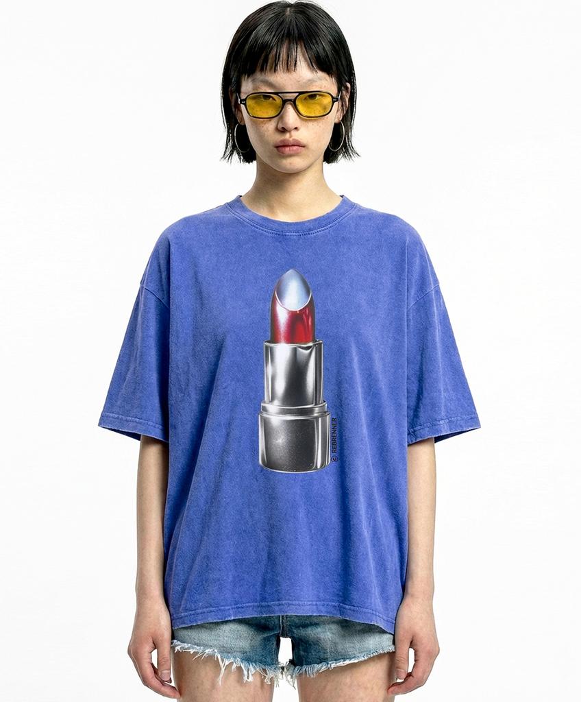 REBRENNER Dtf Lipstick Pigment Short Sleeve T-Shirt Blue