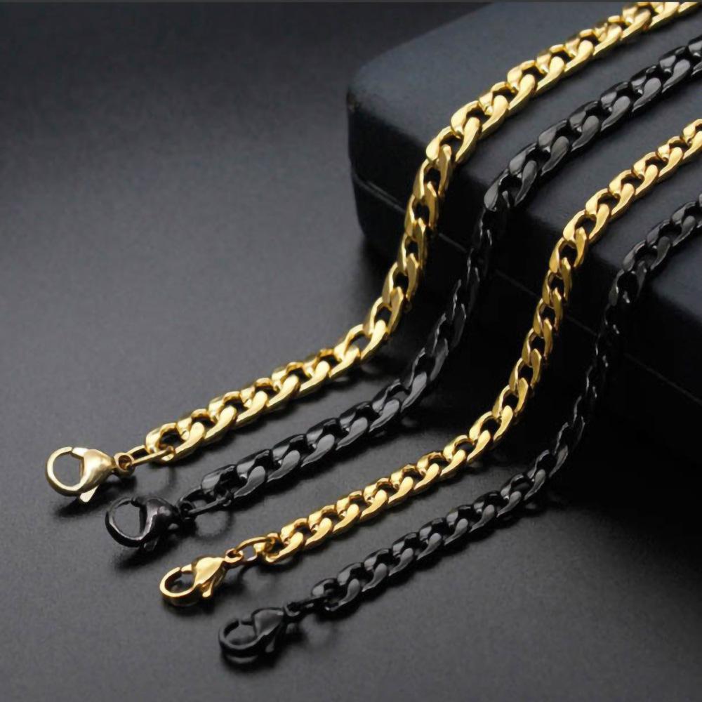 18k Gold Plated Stainless Steel Necklace with Black Titanium Chain