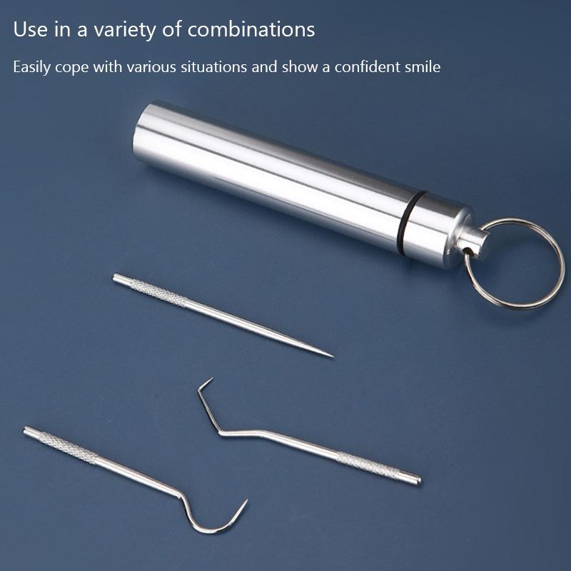 Stainless Steel Oral Cleaning Tooth Flossing Toothpick Set Portable Toothpick Floss Teeth Cleaner with Storage Tube