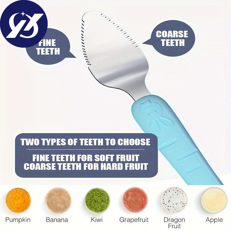 1 szt./2 szt. Podwójna silikonowa łyżka do jedzenia do restauracji, miękka silikonowa łyżka do karmienia jedzeniem, łyżka do skrobania owoców ze stali nierdzewnej do przecierów