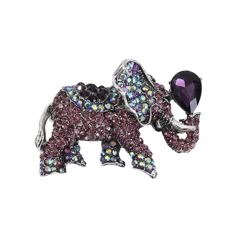 Sparkling Rhinestones Elephant Brooch Elegant Design Corsage Pin For Party Evening Wear Symbolizing Luck