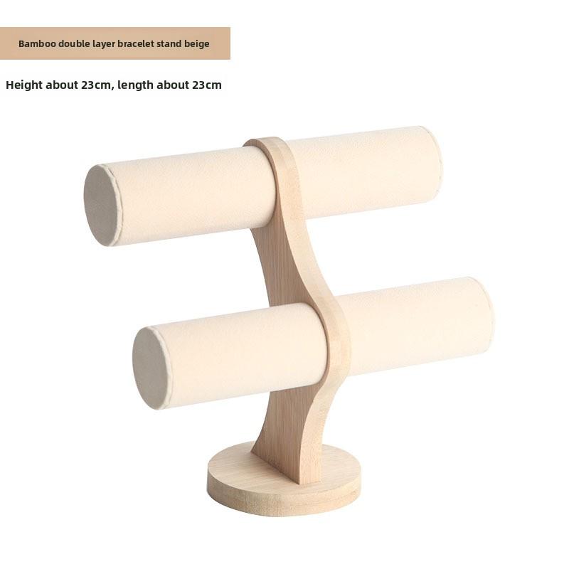 Bamboo and wood single-layer bracelet rack, double-layer bracelet rack, watch display props, bracelet, hair band, jewelry rack бежевый