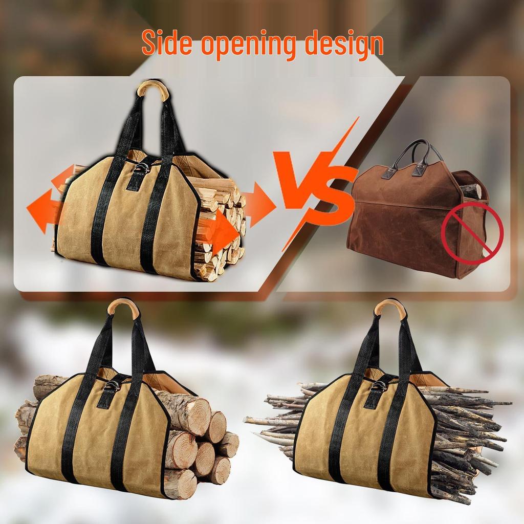 Large Multi-Functional Canvas Firewood Tote Bag