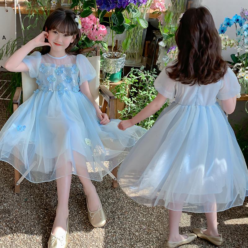 Girls' Princess Dress Summer 2026 New Fashionable Girls' Rainbow Mesh Dress Children's Birthday Dress Dress