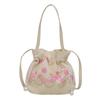 2024 New Simple Nylon Embroidered Flower Portable Commuter Bucket Bag Guofeng Shoulder Messenger Bag