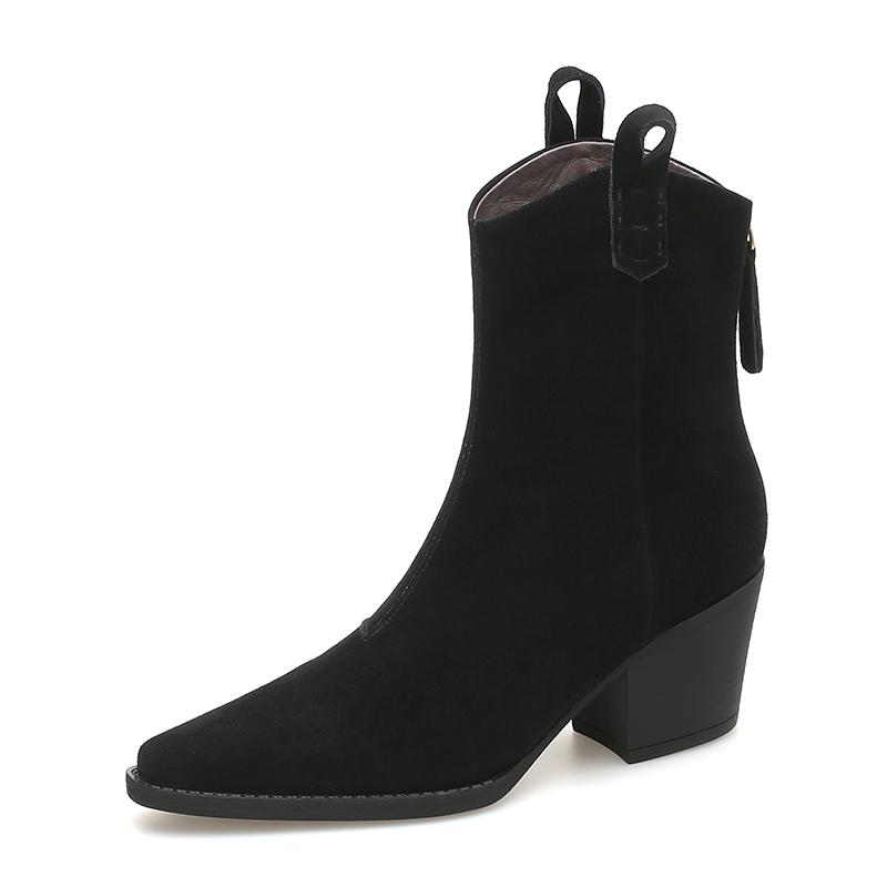 Fashion 2024 New Autumn Winter Genuine Leather Women Boots Fashion Pointed Toe Chelsea Boots Chunky High Heels Women Shoes Ankle Boots