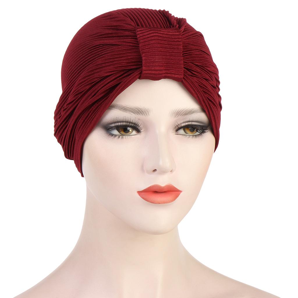 Turbante de algodón y lino para mujer, turbante trenzado para mujer, turbante musulmán, gorro químico, tocado indio