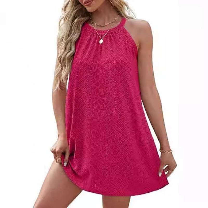 Damen Sommer Rundhals Neckholder Ärmelloses Einfarbiges Westenkleid
