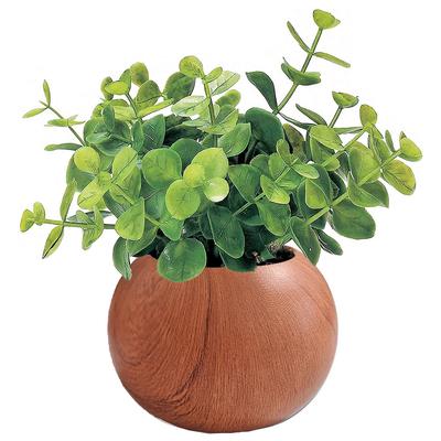 Kijapan Artificial Eucalyptus Plant, Photocatalytic, Natural Wood Grain Pot, 14cm Diameter X 15cm High (7cm Diameter Pot), Brown, 419488