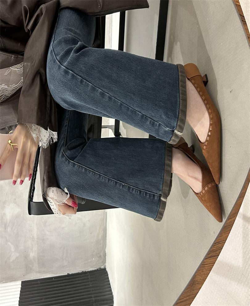 

French pointed single shoes women s new light mouth black matte flip fur stiletto high heels medium heel commuter work shoes 39 светло-коричневого