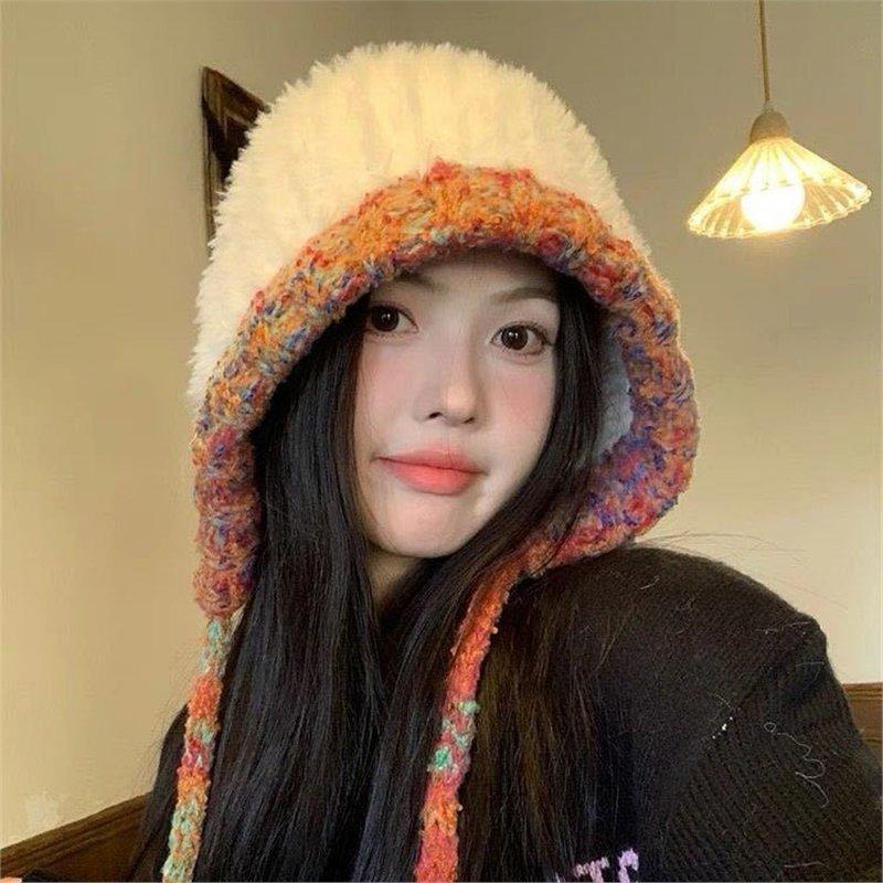 Big Head Circumference Plush Knitted Hat Children's New Thickened Warm Wool Hat Cycling Cold-proof and Small Face