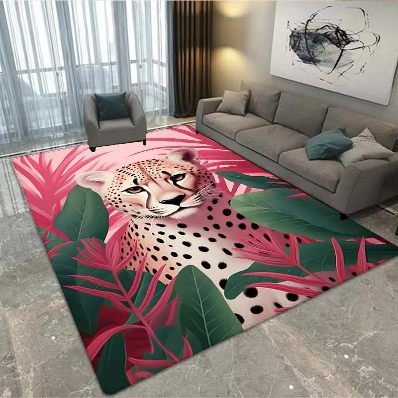 Leoparden-Blumenmuster Teppich Groß Waschbarer Bodenläufer für Wohnzimmer Schlafzimmer Arbeitszimmer Spielzimmer Fußmatte Heimdekoration Teppich