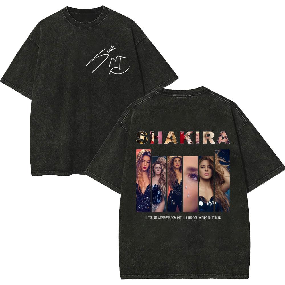 Vintage Washed Singer Shakira Merch T Shirt Las Mujeres Ya No Lloran World Tour 2026 Tshirt Unisex Women Fashion Hip Hop Tshirts