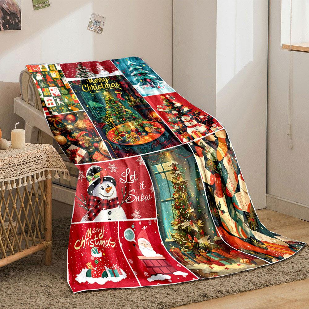 Christmas Tree Snowman Gift Blanket Bedroom Blanket for Livingroom Couch Lunch Break Soft Throw for Friend's Festival Gift