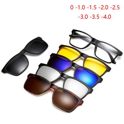 Retro 5+1 Myopia Clip Sunglasses Eyeglasses Frame For Men Women Five Magnet Set Mirror 0 -1 -1.5 -2 -2.5 -3 -3.5 -4.0