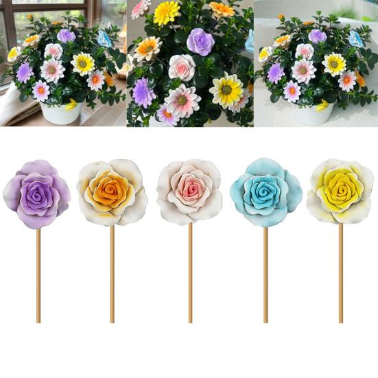 5Pcs Fake Flower Insert Weather-Resistant Resin Artificial Flower Stress-Relief Indoor Outdoor Home Garden Ornament