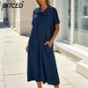 Fashion Summer Spring Solid Color Print Short Sleeve V-Neck Casual Dresses