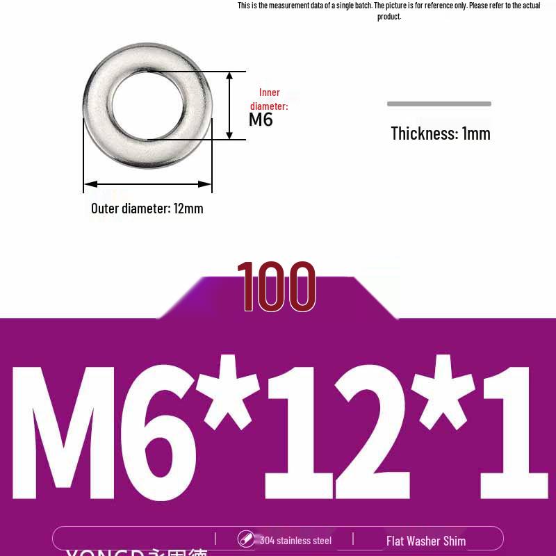 304 Stainless Steel Thickened Flat Washer / Ultra-thin Metal Gasket, Sizes M1.6-M10
