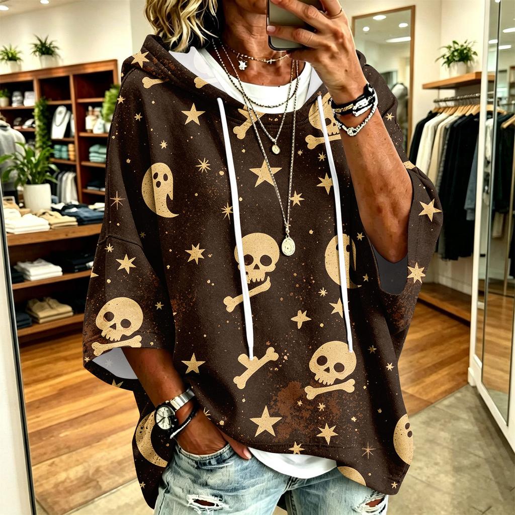 Women's Halloween Print Hoodie Loose Fit Casual Pullover