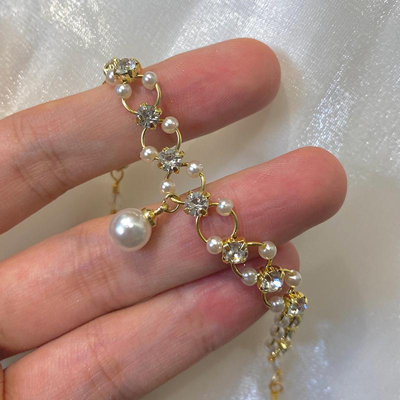 Sweet Romantic Pearl  Crossed Gold Colour Bracelet Set