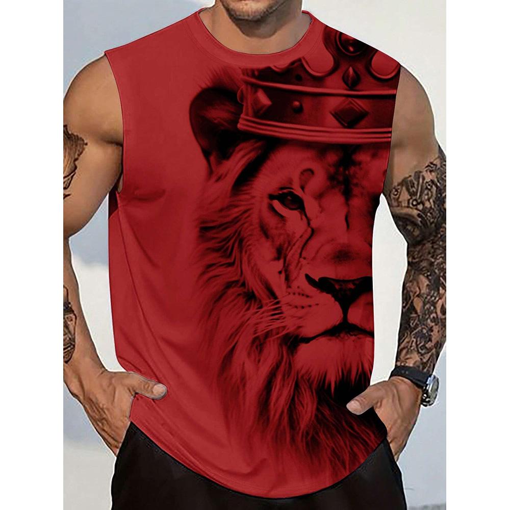 2026 Nuovo Stile Estivo Stampa Leone Potente Gilet Girocollo da Uomo Moda di Strada Harajuku Quotidiano Sport Fitness Gilet Casual da Uomo