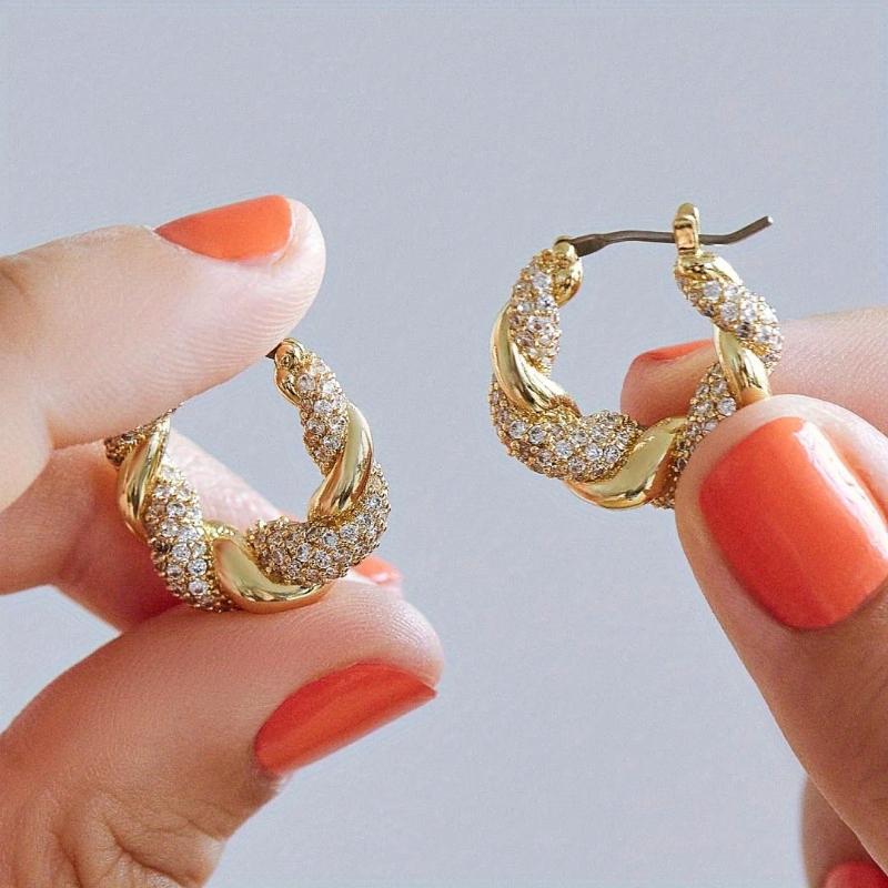 Fashion Winding Fried Dough Twists Style Pendant Earrings, Women's Shining Inlaid Zircon Festival Party Accessories