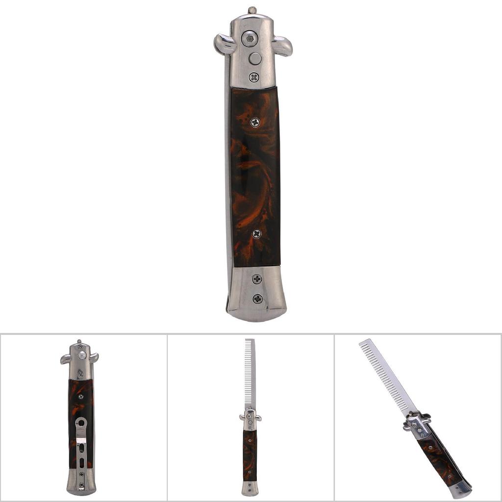 4 Colors Switchblade Spring Folding Knife Push Button Pocket Comb Oil Hair Styling