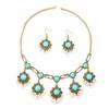 Bohemian Vintage Crystal Rhinestone Necklace and Earrings Set for Women , Geometric Ethnic Style Jewelry