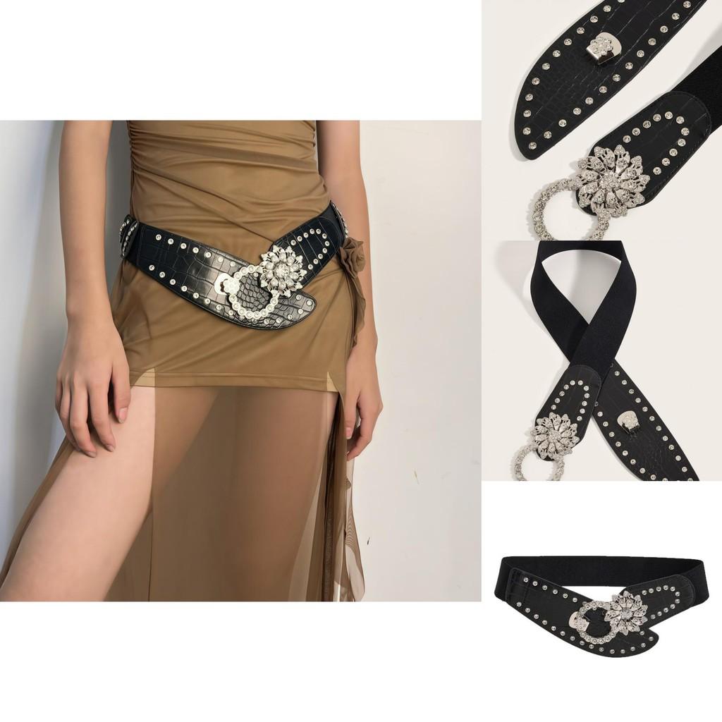 Style Wide Elastic Waist Belt With Alloy Buckle For Casual Dresses And Outerwear