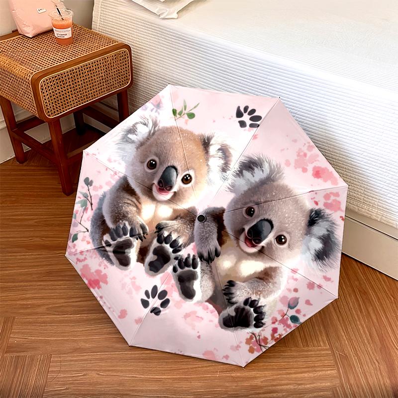 Fantasia koala rosa, ombrello pieghevole automatico, design portatile e pieghevole, 8 stecche, un regalo di Natale o di compleanno.