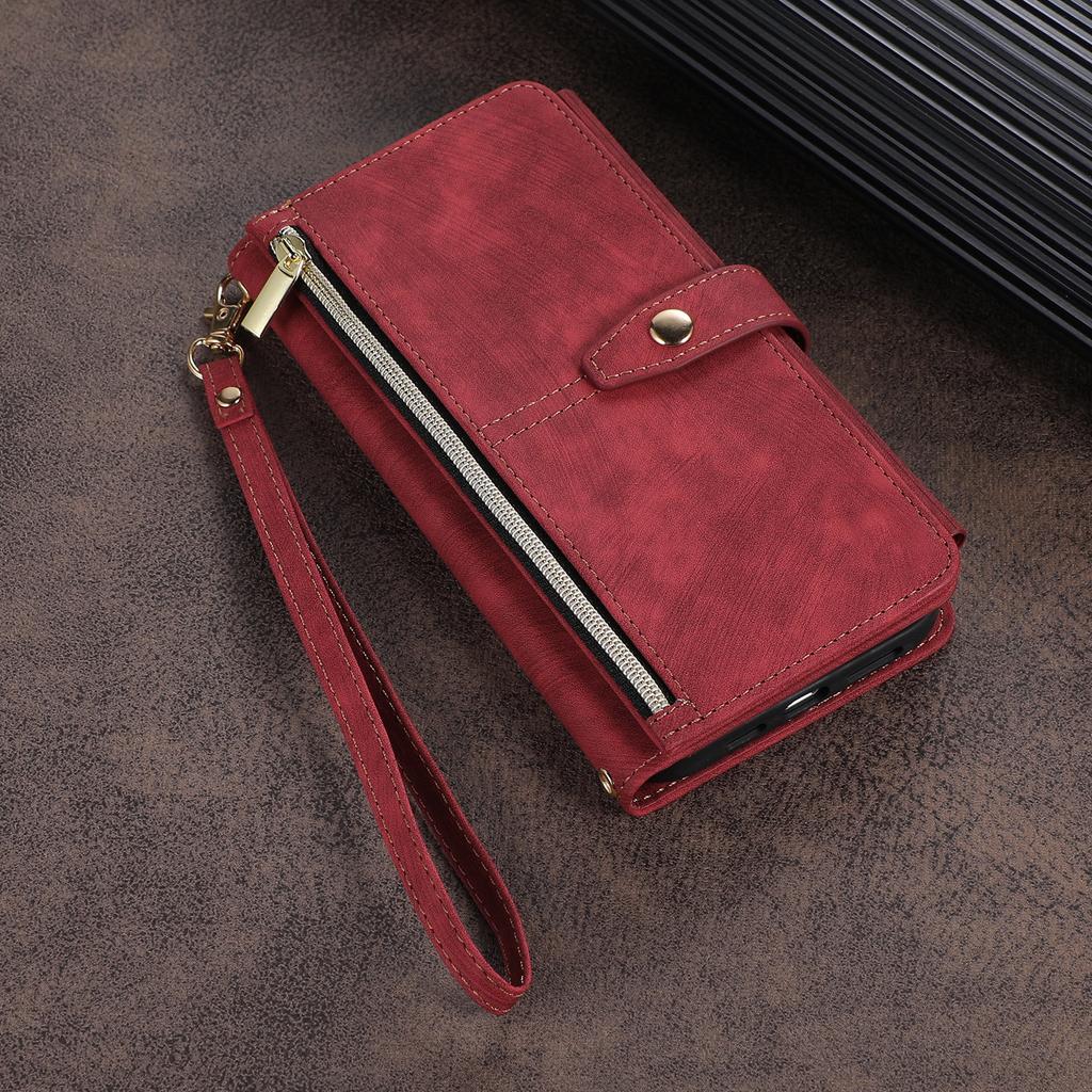 Skórzane etui z zamkiem błyskawicznym do Samsung Galaxy S25 Ultra S24 S23 Plus A16 A26 A36 A56 A55 A35 A15 z miejscem na karty Portfel Etui książkowe Pokrowiec