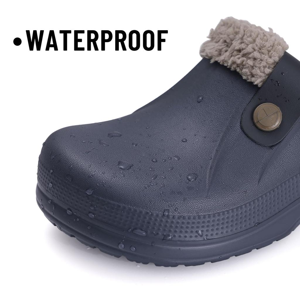 Fashion Litfun Plush Lining Clogs Slippers For Men Women Waterproof Non-slip Fuzzy Home Slippers Outdoor Furry Warm Cozy Garden Clogs
