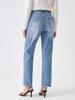 Puffanpop Women's Stretchy High Waisted Straight Leg Jeans Comfortable Denim Pants with Frayed Raw Hem Casual Trousers