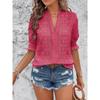 Women's Summer T-shirt Solid Color V-neck Puff Sleeve Hollow T-shirt