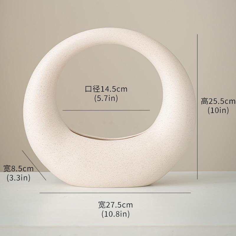 Ceramic Vase Geometric Circular Flowerpot Full Moon Flower Arrangement Accessories Flower Basket Ornament Home Decoration