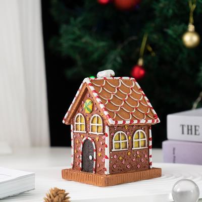 Luminous Gingerbread House Ornament LED Light Collectible Christmas Village Cottage Statue Resin Gingerbread House Figurines