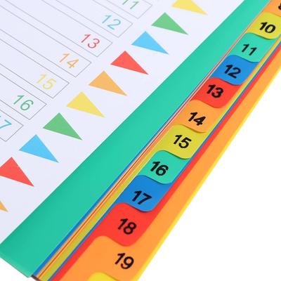 A4 5/10/12/20/31Pages Colored PP Binder Numbers Index Divider 11Holes Archives Files Color Notebook Office Supplies