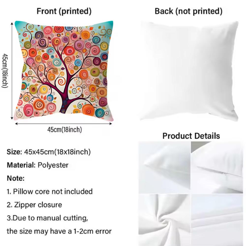 Colored Tree Cushion Cover Multi-Scene Pillow Cover For Home & Car - Reversible, Soft & Durable For Daily Use