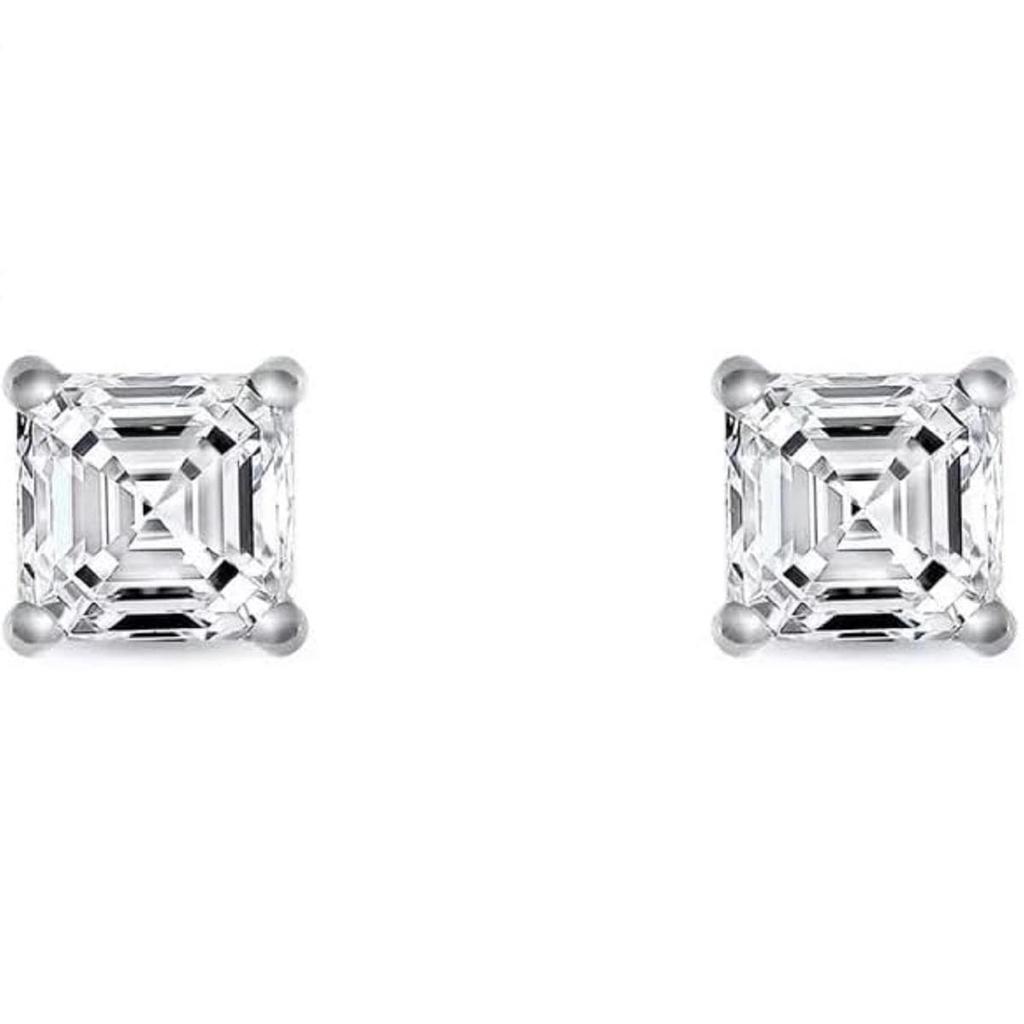 Jewels Prim 6 Ct Asscher Cut Diamond Stud Earrings 14K White Gold Martini Push Earrings For Women's Valentine Gift