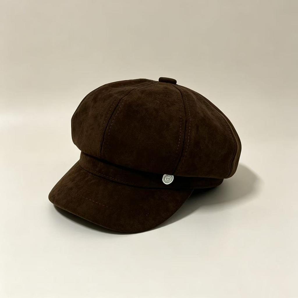 Retro metal bow Bere octagonal hat female autumn and winter face small short brim newsboy hat temperament versatile painter hat
