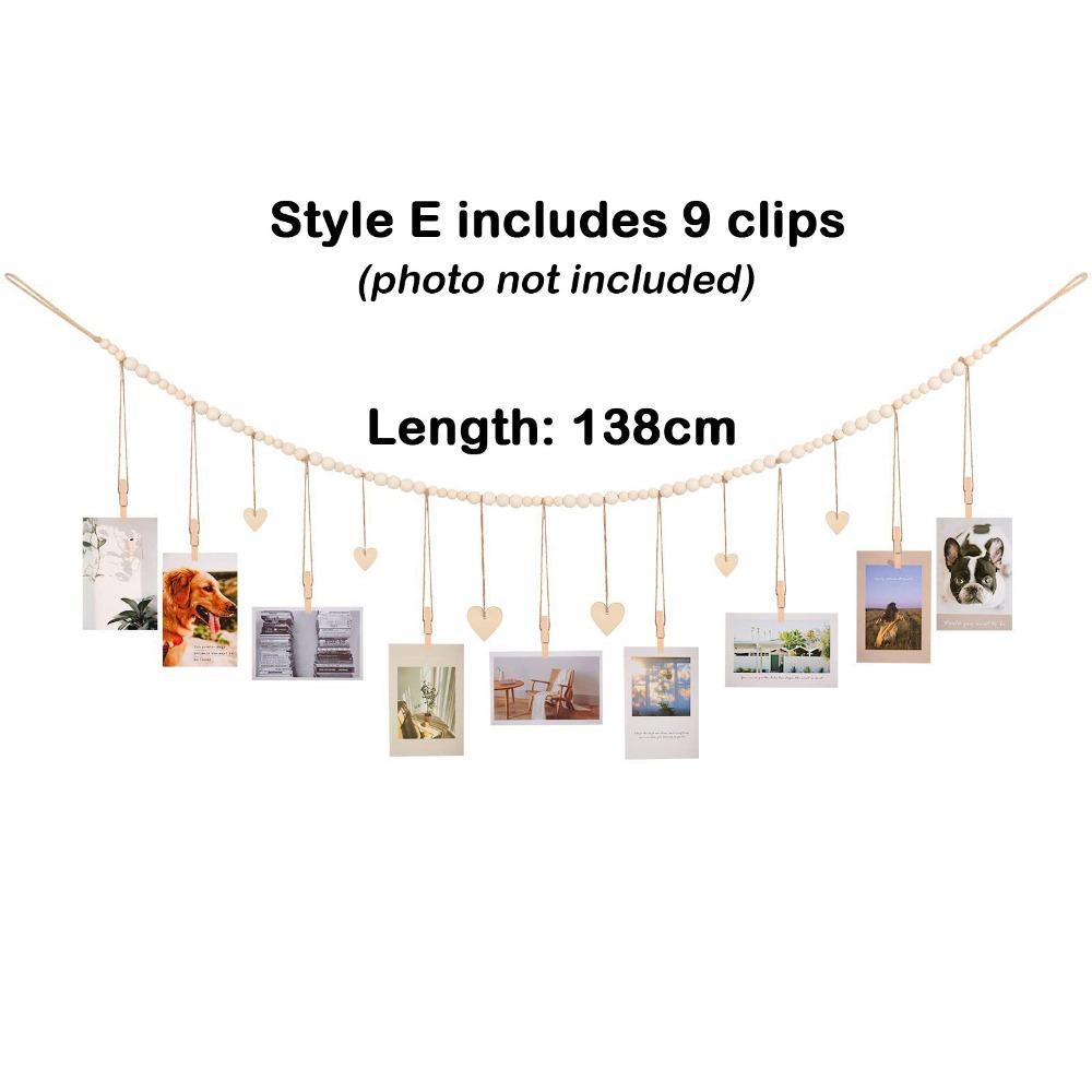 Wall Hanging Picture Display String Wooden Tassel Clips Photo Display Wooden Bead Photo Frames Home Bedroom Dorm Wall Decoration