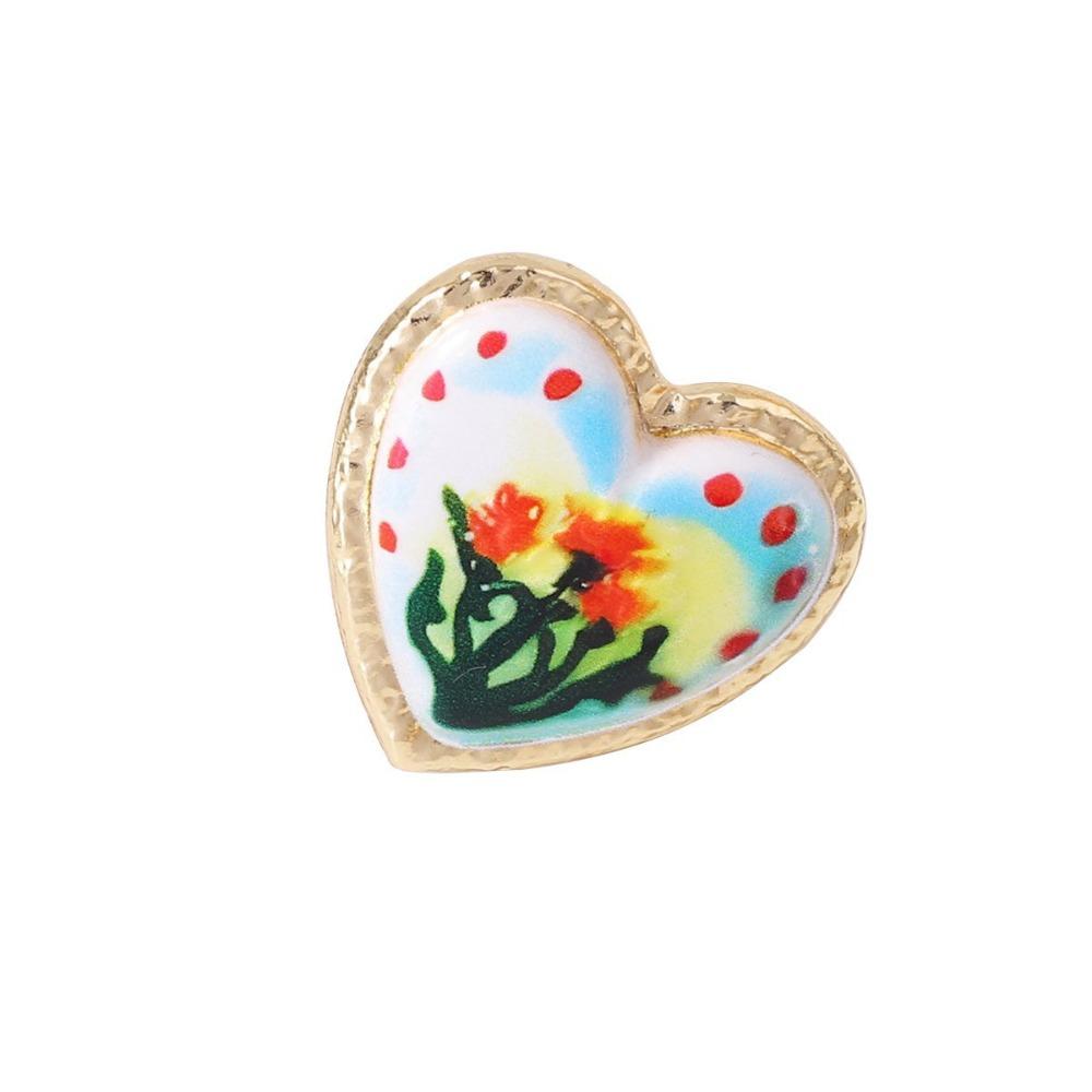 Irregular Rotundity Enamel Flower Ethnic Style Ring Pastoral Flower Heart Ring  Women Style B