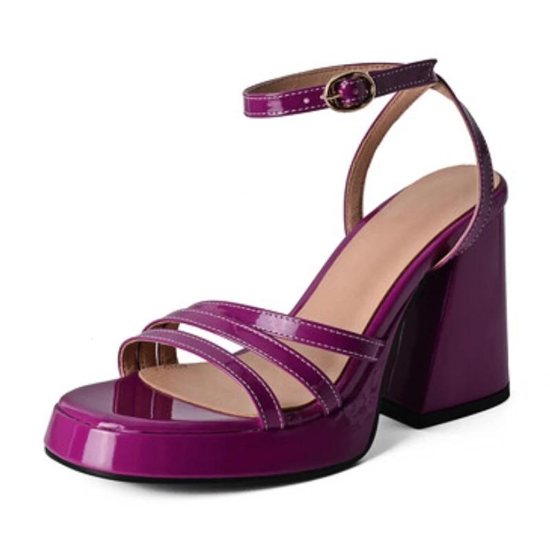 Summer High Heeled Sandals Woman Shoes Genuine Leather Platform Shoes Thick Sole Sandals Square High Heels Plus Size