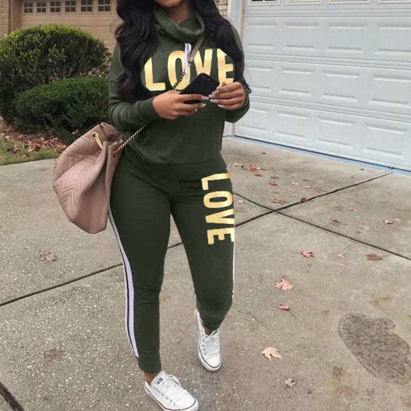 Women Two Pieces Clothes Long Sleeve Sweater Pant Casual Sportswear Suits