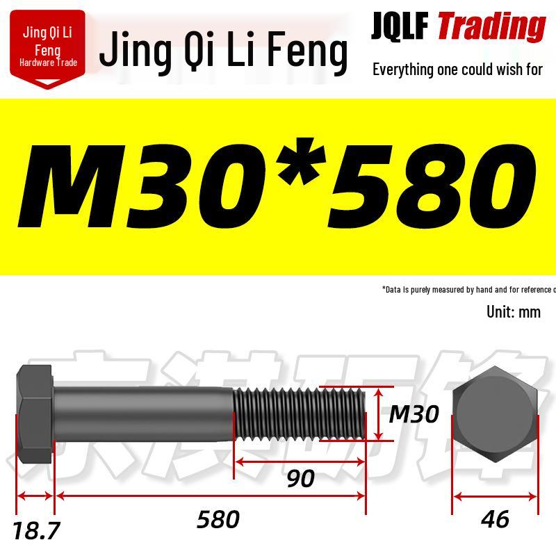 M27-M39 Grade 12.9 Blackened Half-Thread Hexagon Bolt