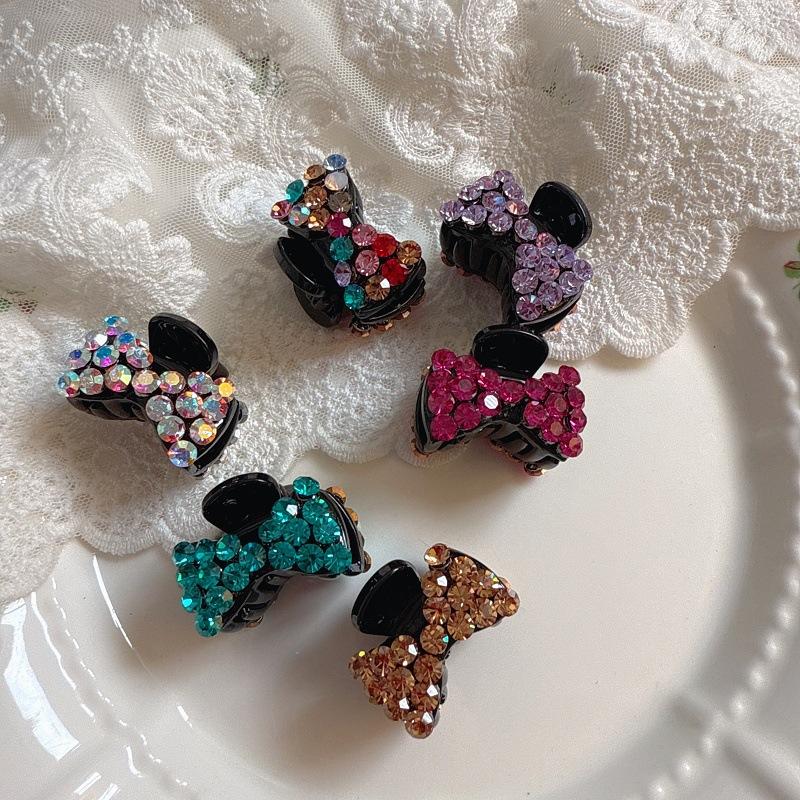 

Exquisite Petite Rhinestone Bow Hairpin: Mini Claw Clip for Women, High Quality